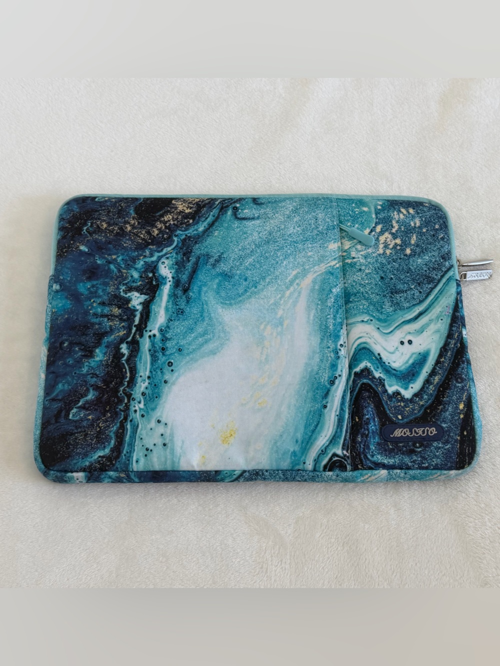 MOSISO Marbled Teal Padded Laptop Sleeve w/ Outside Zipper Pocket -New Condition